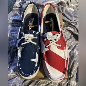 Red, white, and blue Americana Sperry’s - size 9.